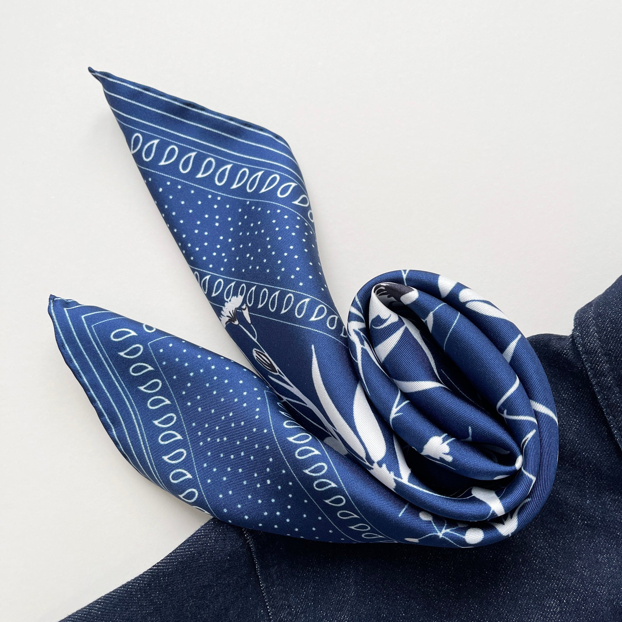 Botanic Leafy Square Silk Scarf for Men & Women | Silk Neckerchief | Silk Bandana | Silk Head Scarf