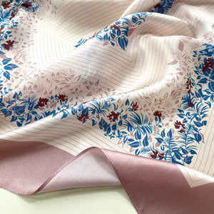 68cm Leafy Blush Pink Silk Scarf for Women | Silk Neckerchief | Large Silk Bandana | Silk Head Scarf