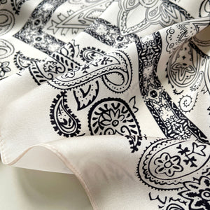 68cm Light Beige Paisley Silk Scarf for Women | Silk Neckerchief | Large Silk Bandana | Silk Head Scarf