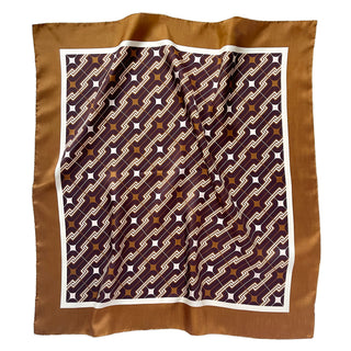 Amber Taupe Retro '70s Silk Scarf - 65cm Hand-rolled Men's Neckerchief