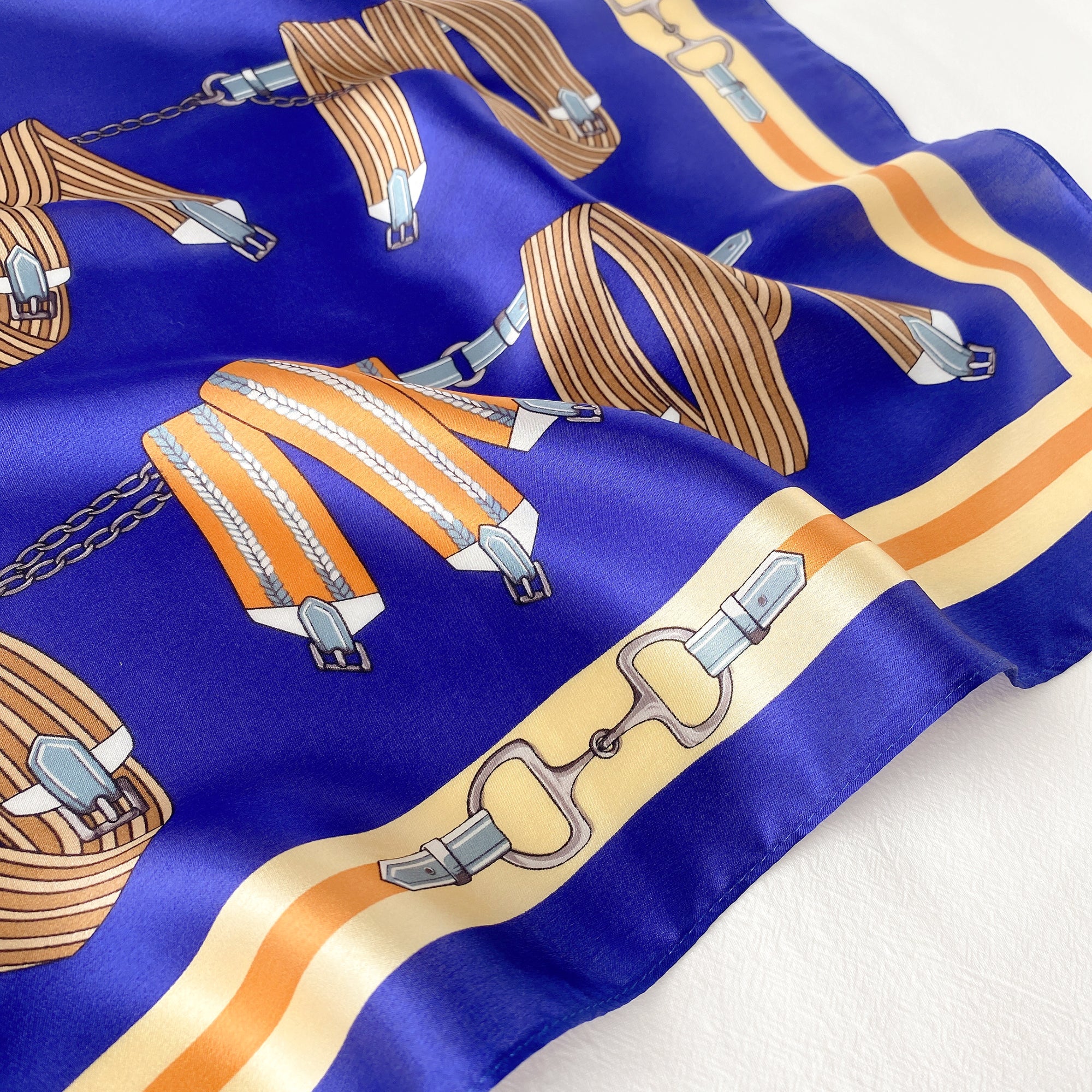 Classic Belt Print 100% Silk Bandana Scarf | Silk Neckerchief | Silk Hair Scarf | Small Silk Scarf