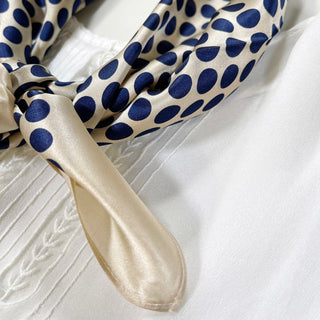 Blue Classic Polka Dots Silk Scarf - 65cm Women's Bandana Scarf