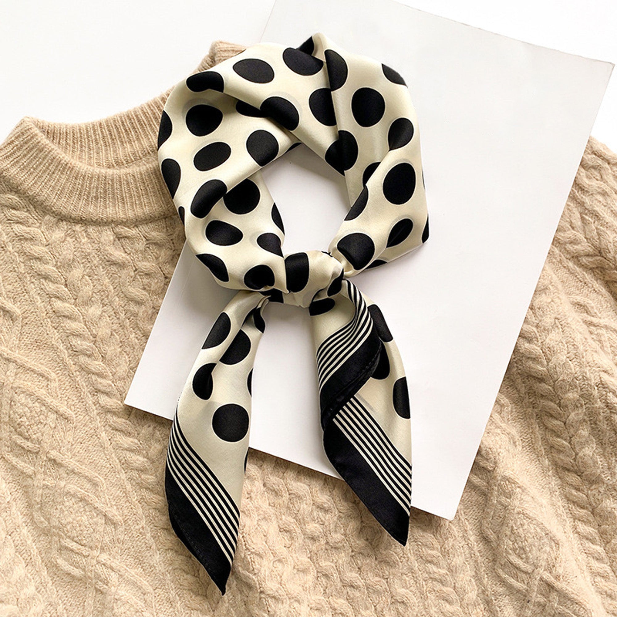 Classic Polka Dots 100% Silk Bandana Scarf | Silk Square Scarf | Silk Neckerchief | Silk Hair Scarf