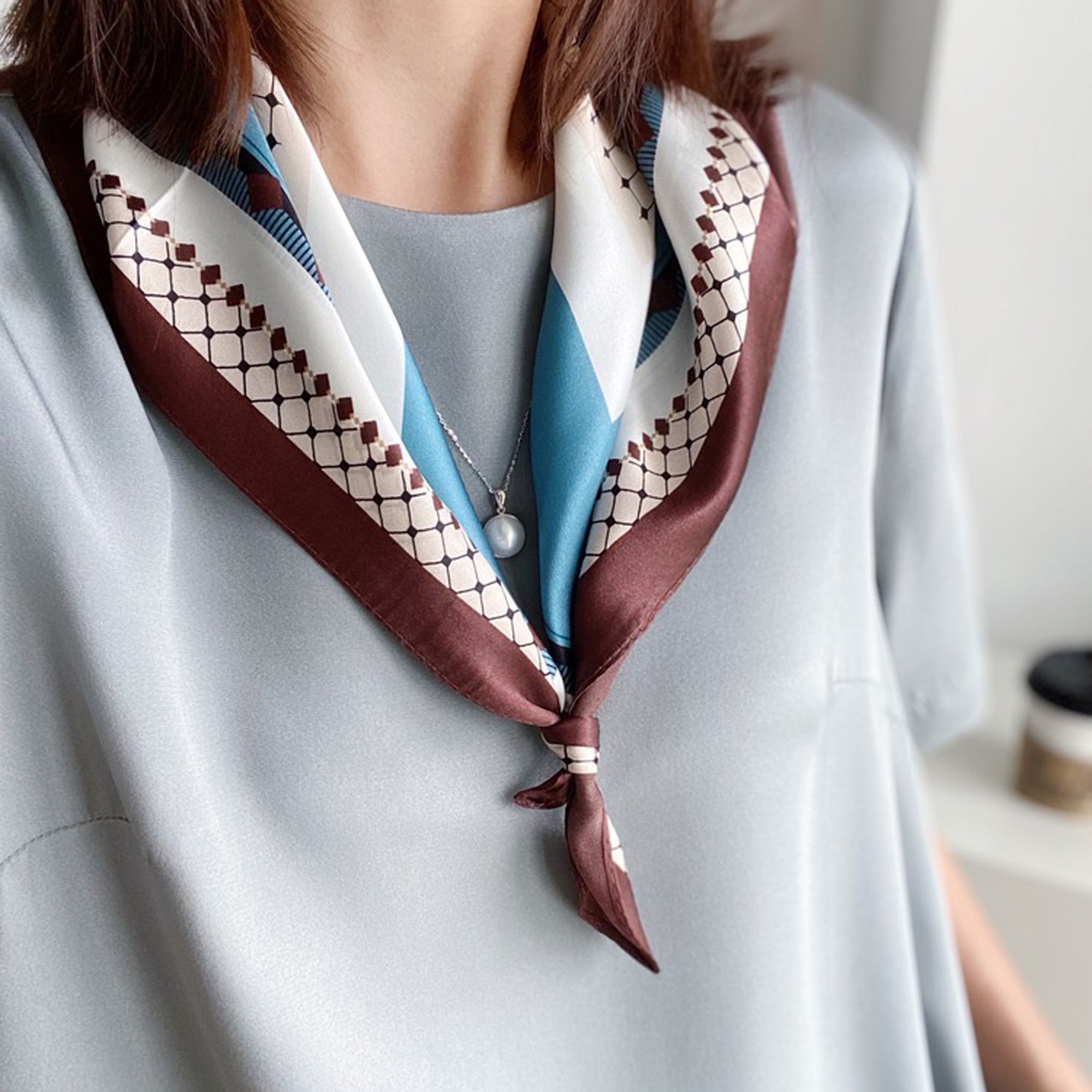 Geometric Pattern 100% Silk Neckerchief | Silk Bandana | Silk Hair Scarf | Small Silk Scarf | Silk Neck Scarf