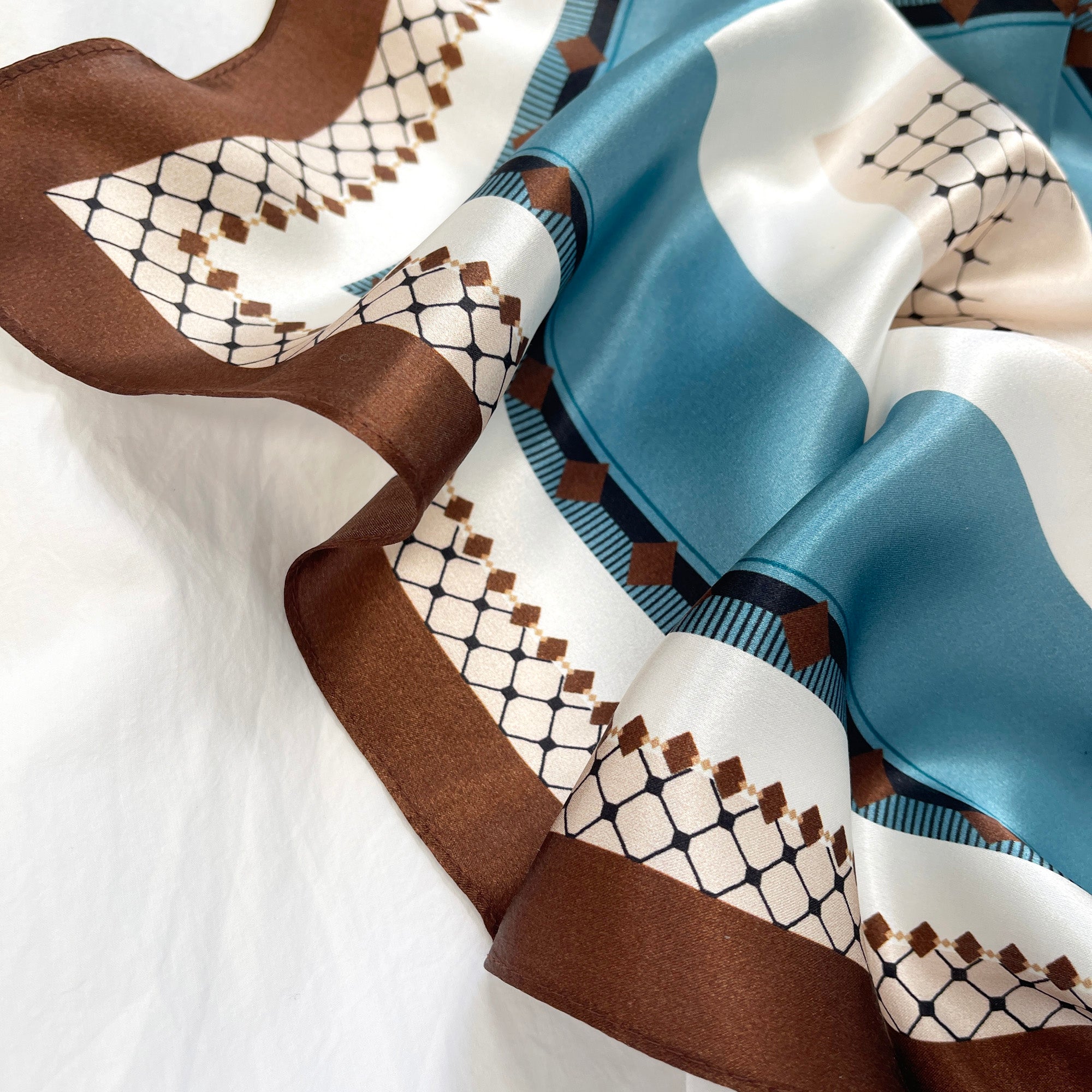 Geometric Pattern 100% Silk Neckerchief | Silk Bandana | Silk Hair Scarf | Small Silk Scarf | Silk Neck Scarf