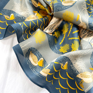 Orion Blue Happy Pelicans 100% Silk Scarf | Silk Bandana | Silk Hair Scarf | Silk Neckerchief