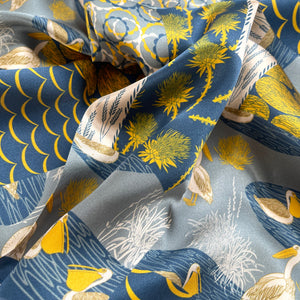 Orion Blue Happy Pelicans 100% Silk Scarf | Silk Bandana | Silk Hair Scarf | Silk Neckerchief