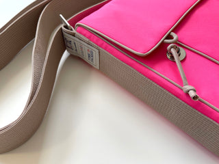 Recycled neon pink preppy style messenger bag 