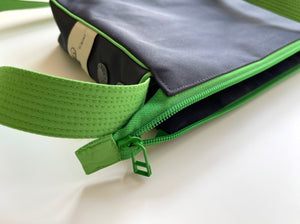 a navy blue recycled crossbody bag