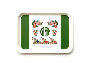 Vintage Pattern Chinese Character Melamine Tray | Forest green