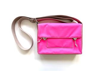 Recycled neon pink preppy style messenger bag