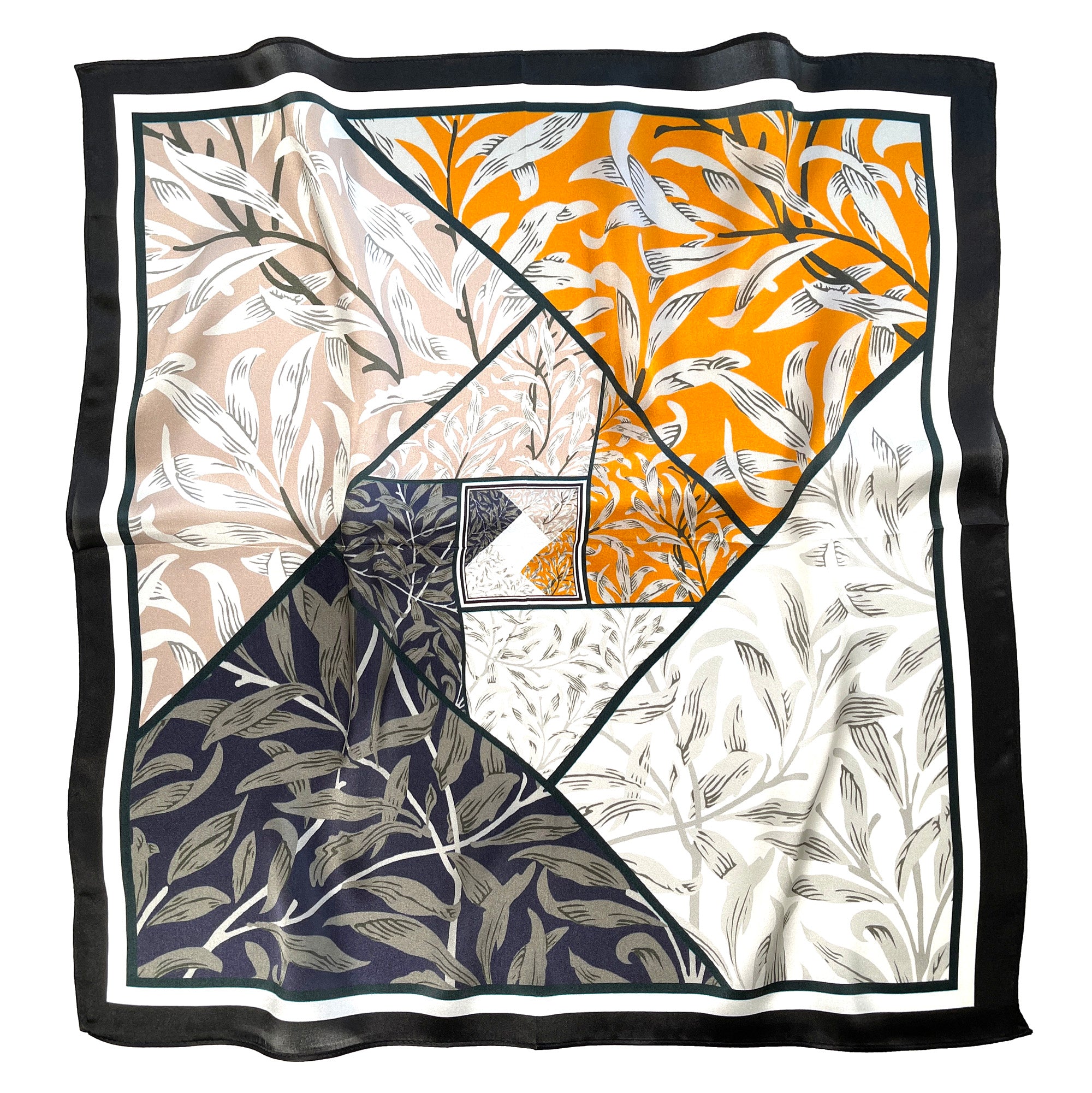 Leafy Patchwork style 100% Silk Bandana Scarf