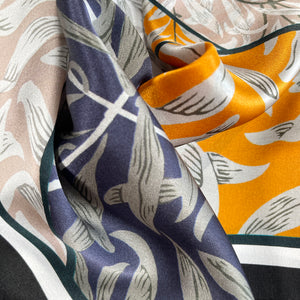 Leafy Patchwork style 100% Silk Bandana Scarf