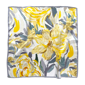 Yellow Floral 100% Silk Bandana Scarf | Small Silk Scarf | Silk Neckerchief | Silk Hair Scarf