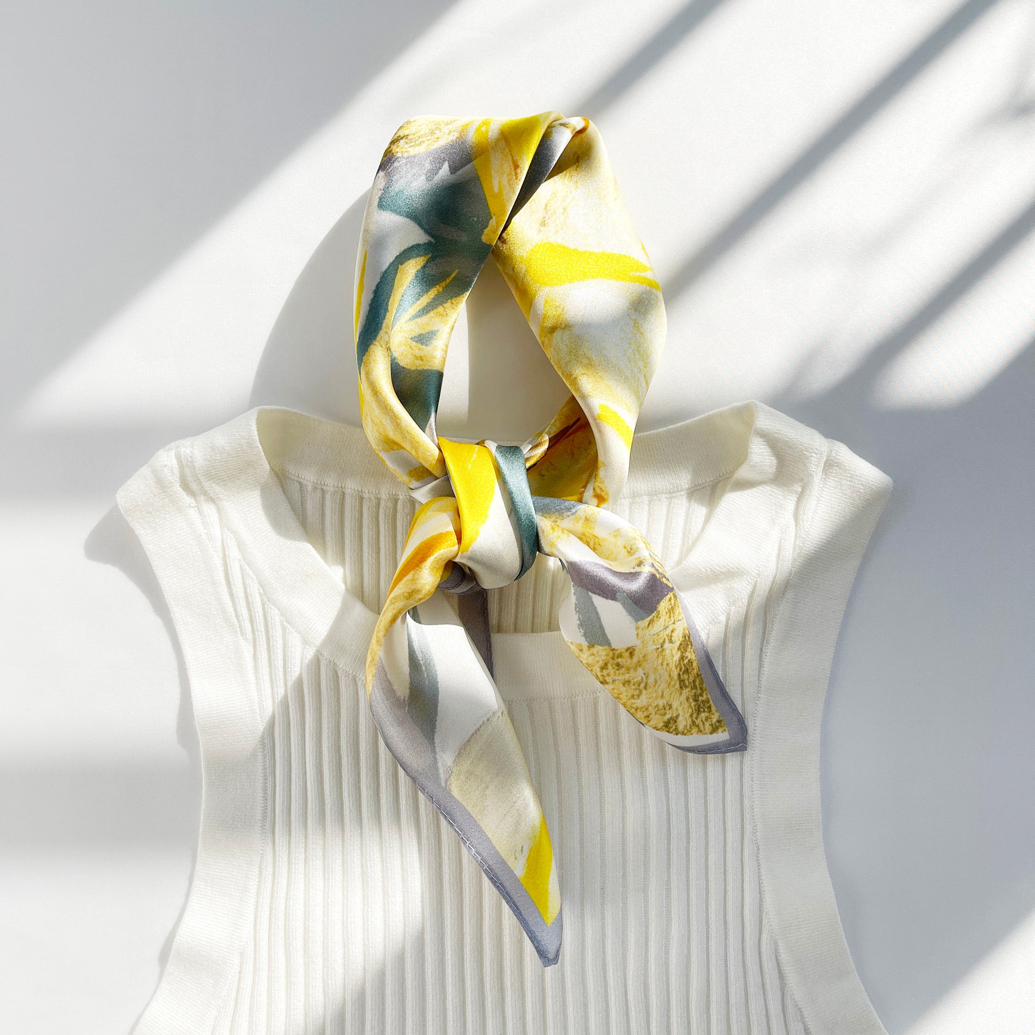 Yellow Floral 100% Silk Bandana Scarf | Small Silk Scarf | Silk Neckerchief | Silk Hair Scarf