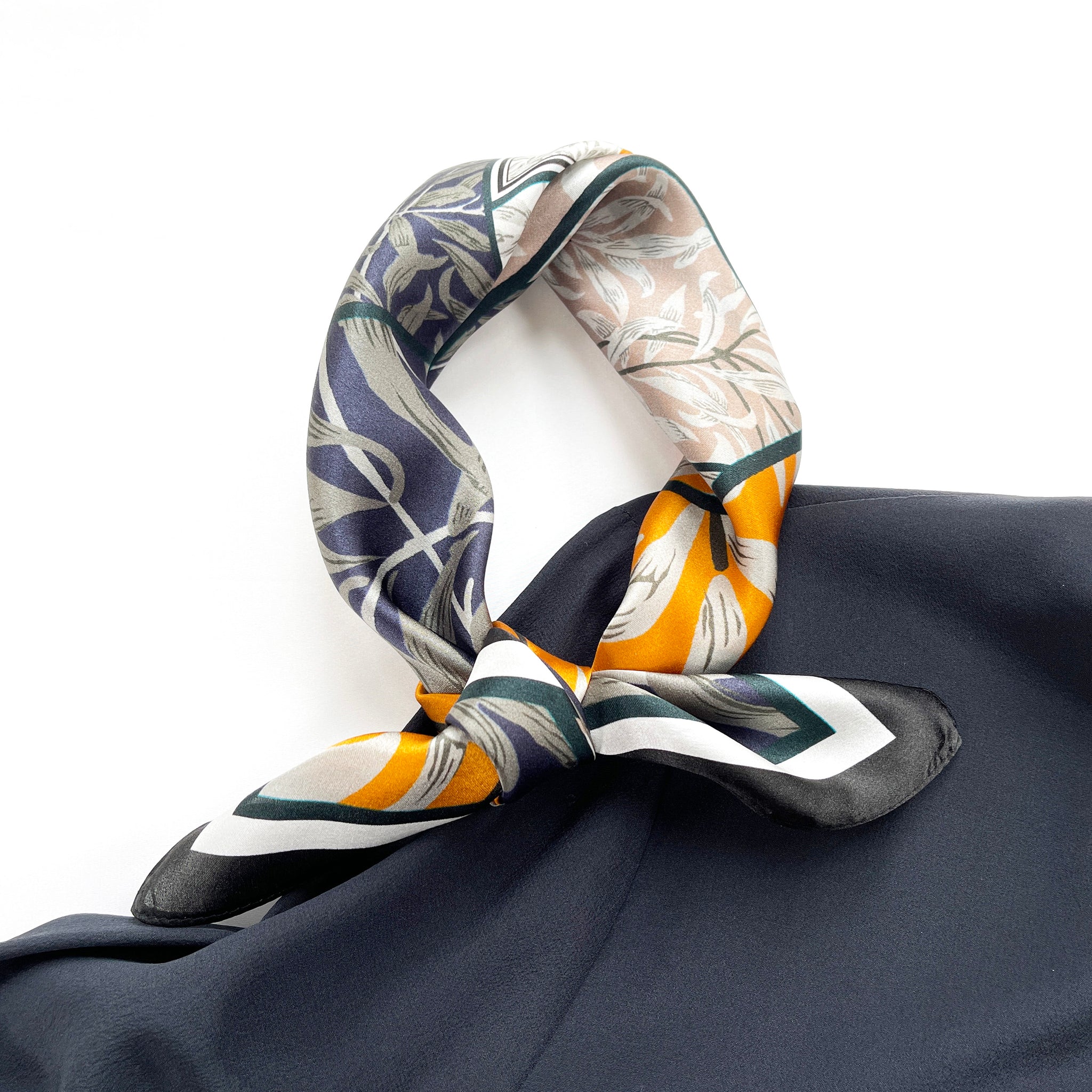 Leafy Patchwork style 100% Silk Bandana Scarf