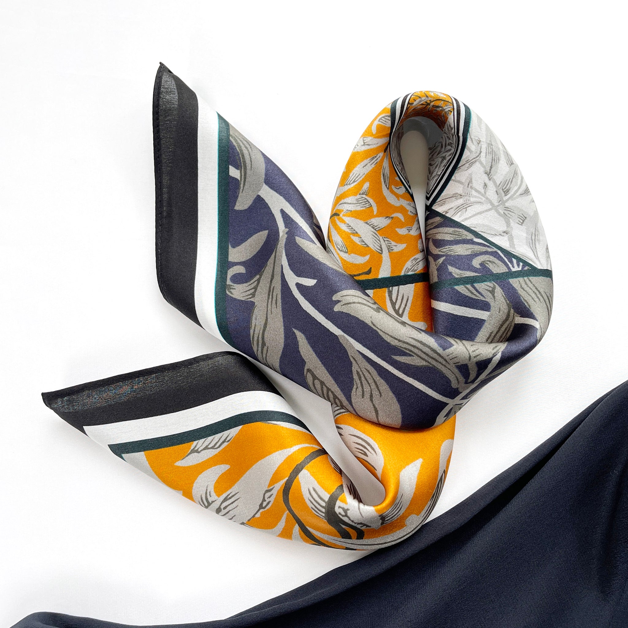 Leafy Patchwork style 100% Silk Bandana Scarf