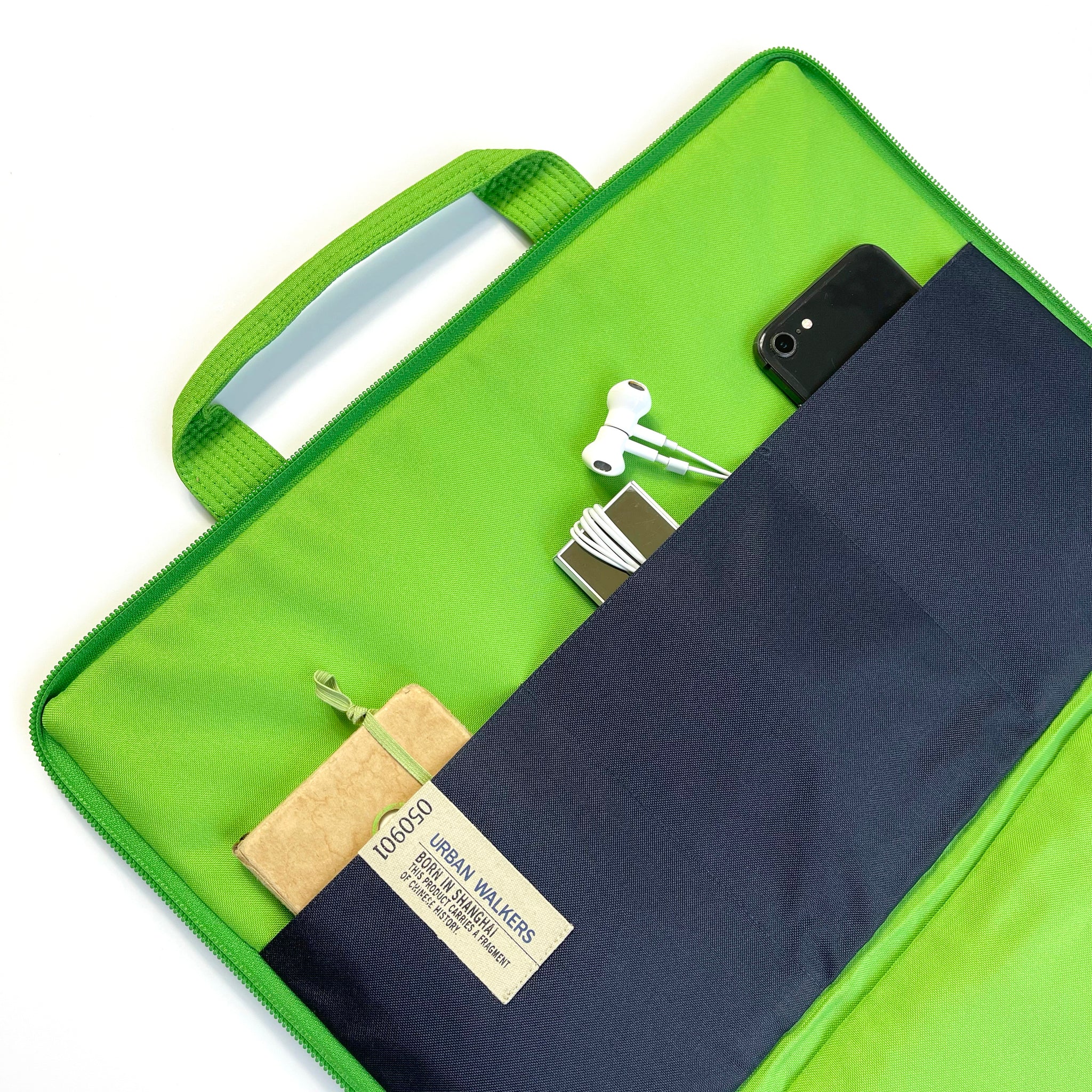 a recycled laptop briefcase in navy