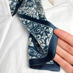 Classic Blue and White Long Silk Scarf｜Silk Neck Scarf | Silk Hair Scarf