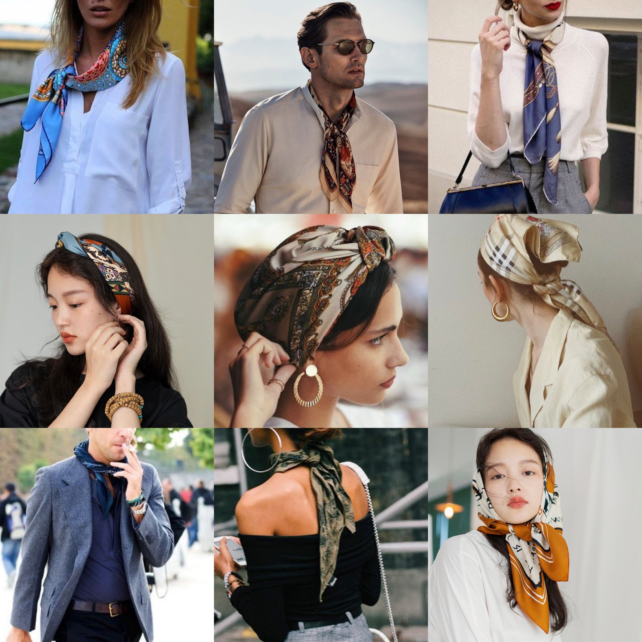 68cm Modern Floral Women's Silk Scarf | Silk Bandana Scarf | Silk Neckerchief | Silk Hair Scarf